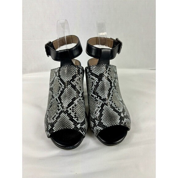 Vionic Kaia Mules Heels Snakeprint Reptile Black White 8.5 Ankle Strap Open Toe - Picture 3 of 14